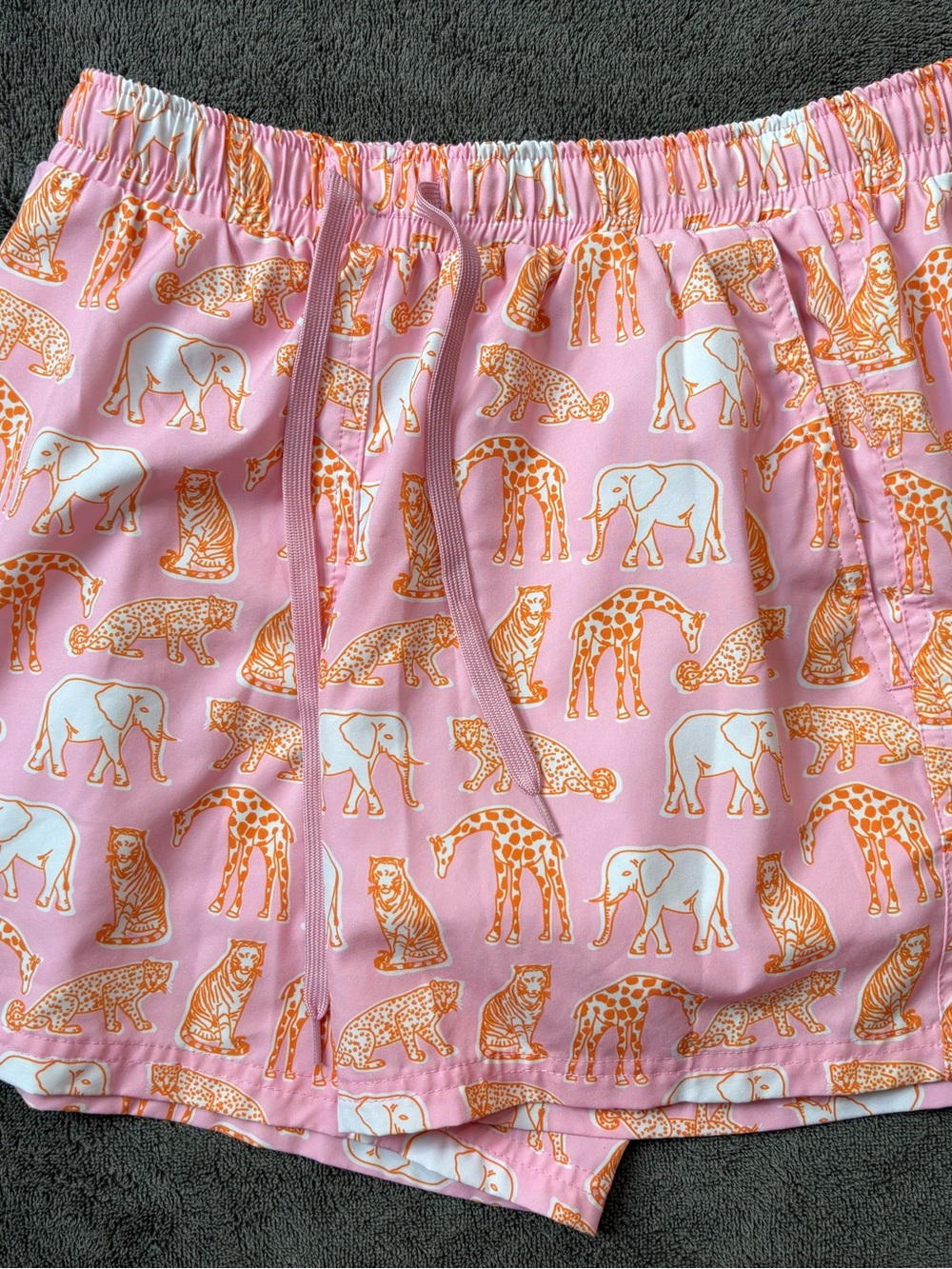 Kortni Jeane Pink Swim Trunks with Orange & White Safari Print